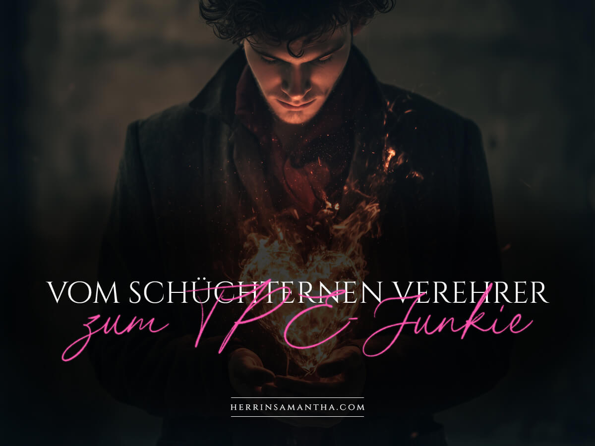 Schüchterner devoter Mann mit einem Flammen Herz in den Händen